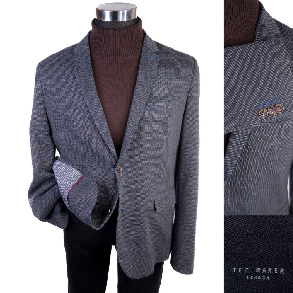 TED BAKER LONDON 6 (44) Gray Cotton Blend Sport Coat Blazer Jacket Textured